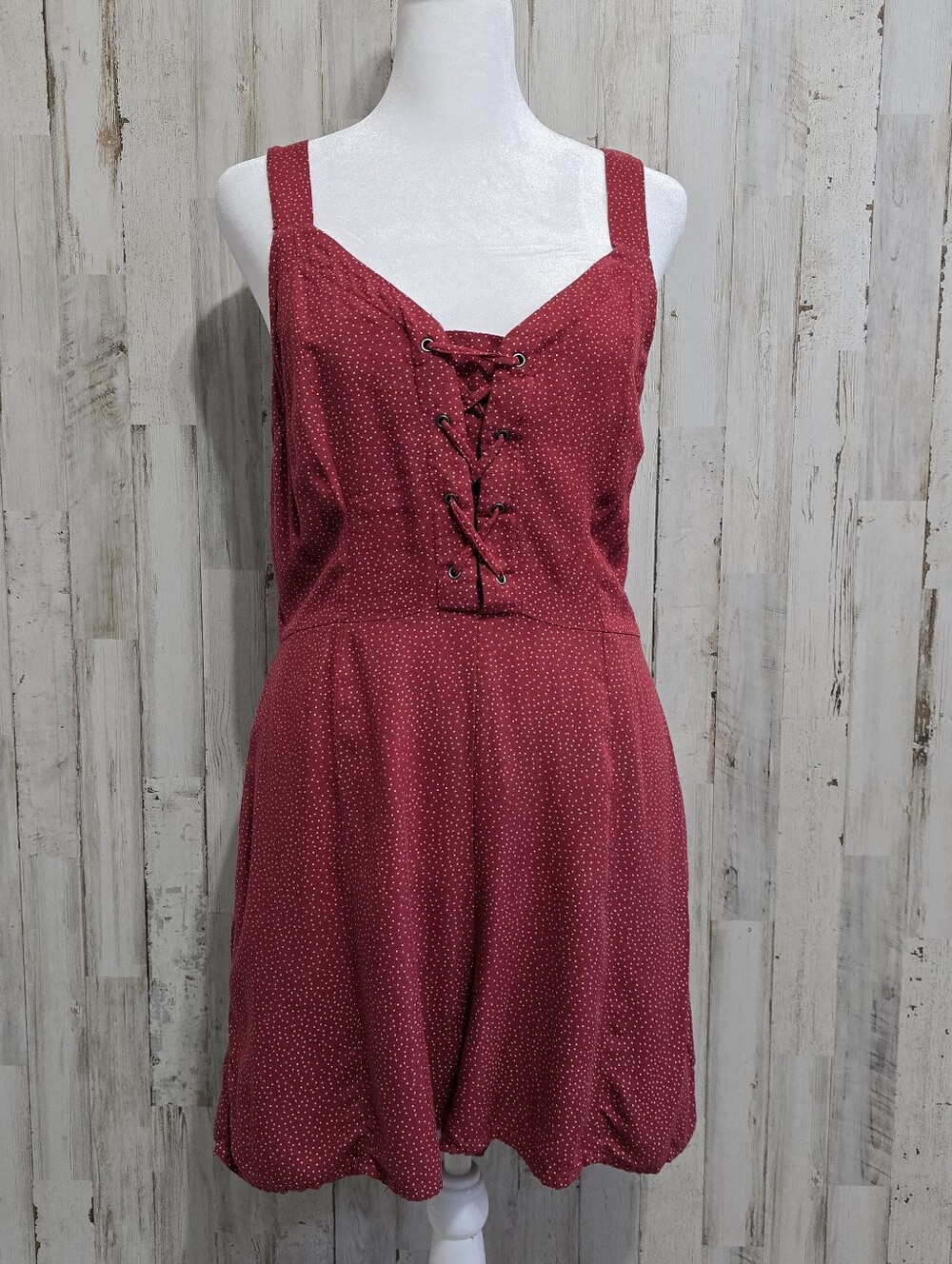 American Eagle Outfitters Red White Polka Dot Lace Up Romper Size Medium